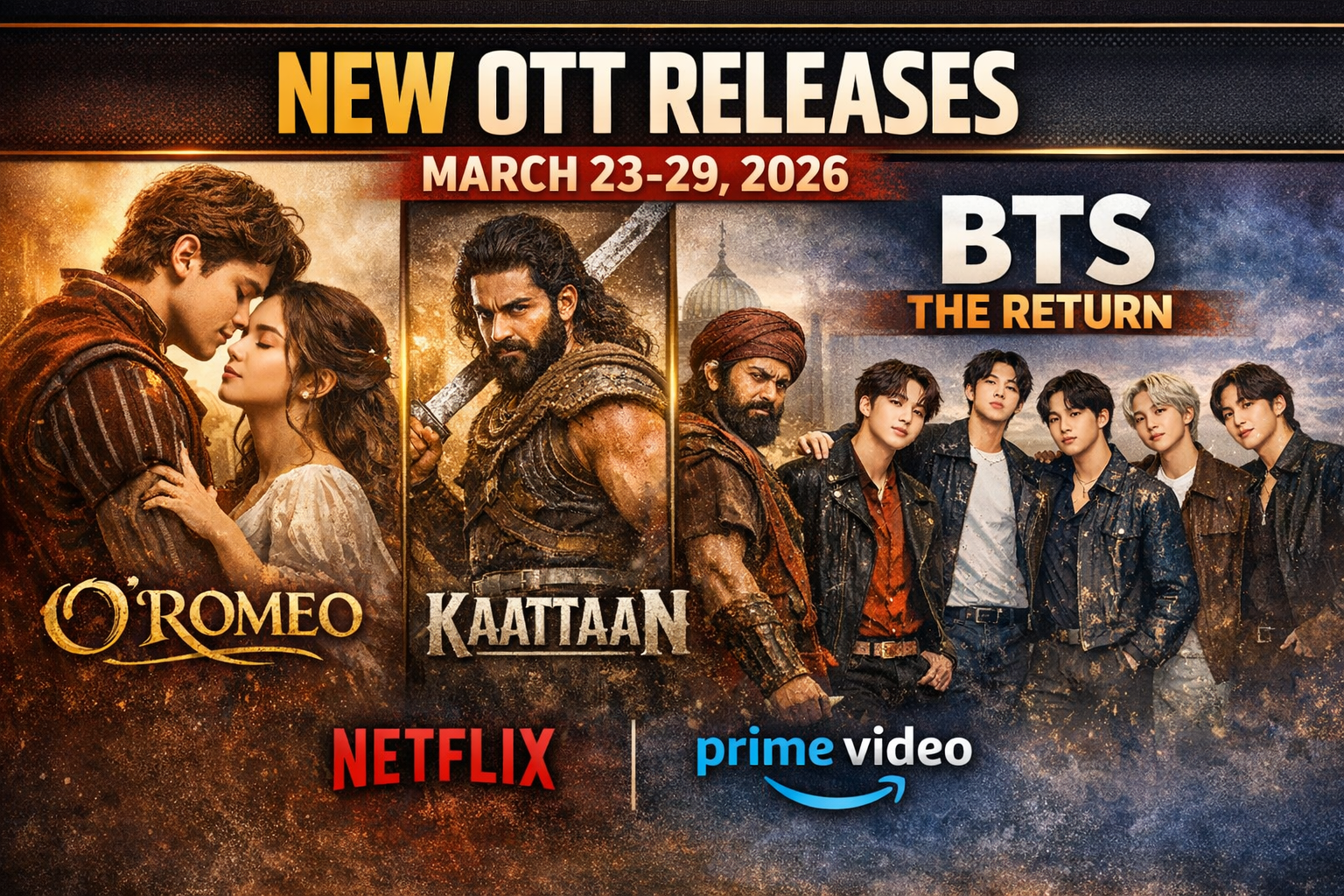 New OTT Releases March 23-29 2026 O'Romeo Kaattaan BTS The Return on Netflix Prime Video